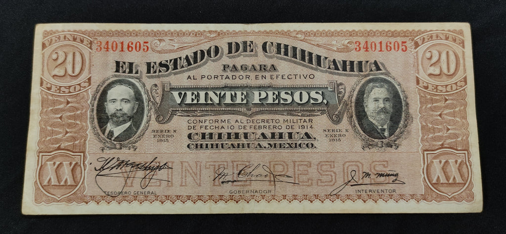 Billete El Estado de Chihuahua 20 Pesos Chihuahua 1915