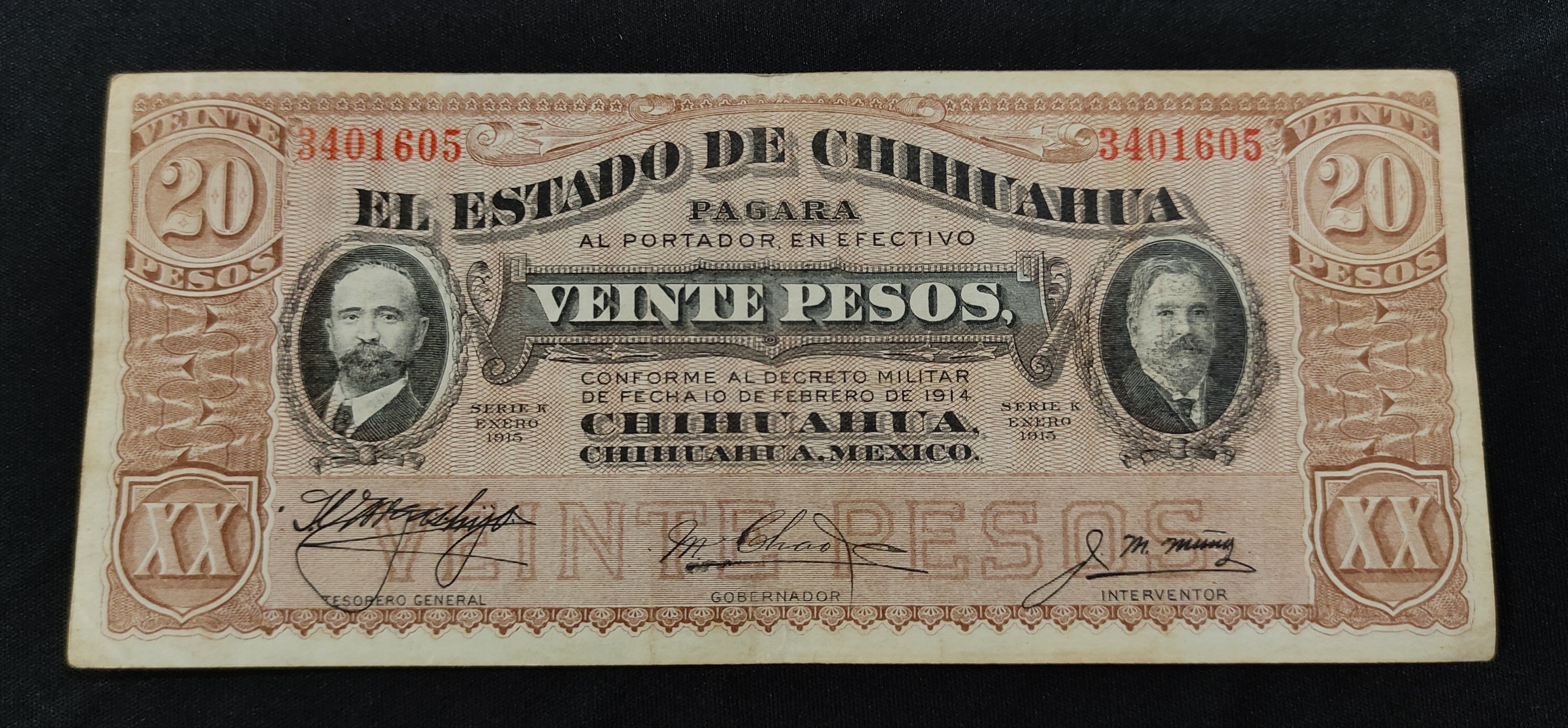 Billete El Estado de Chihuahua 20 Pesos Chihuahua 1915