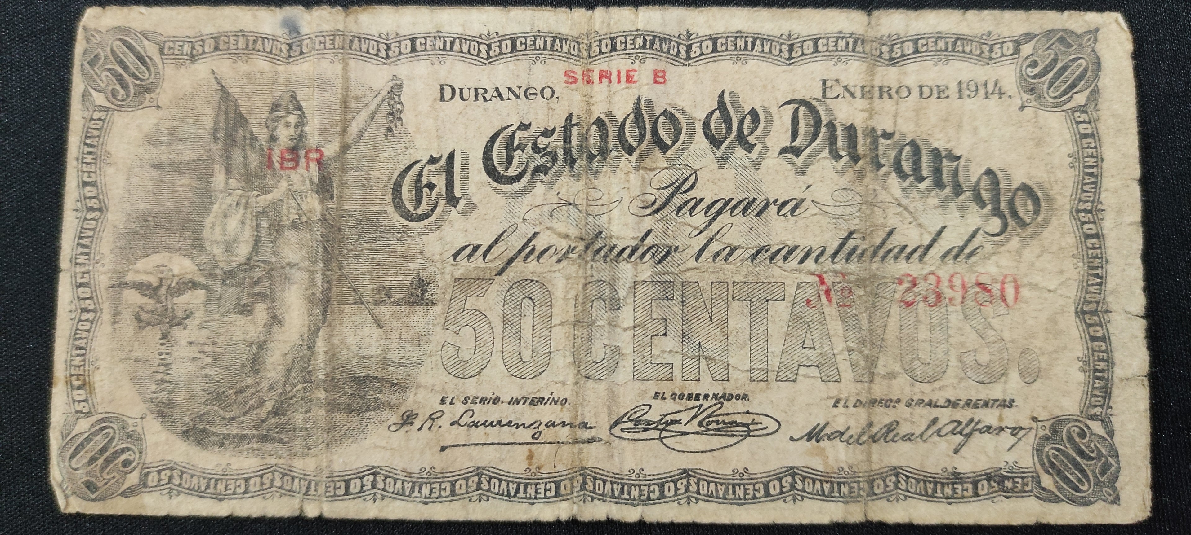 Billete El Estado de Durango Cincuenta Centavos Durango 1914