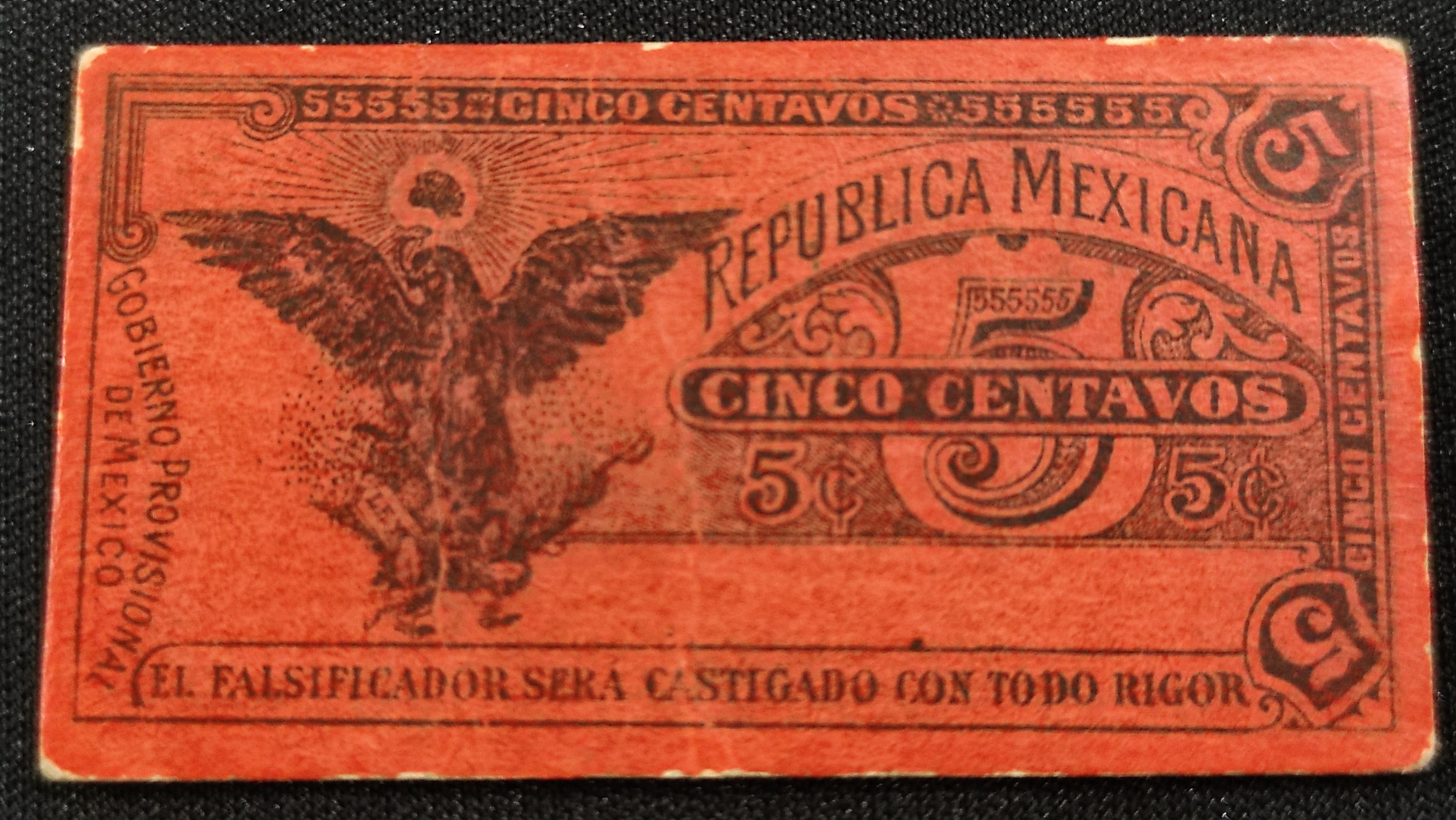 Billete Bilimbique Gobierno Provisional de México 5 Centavos 1914-1915