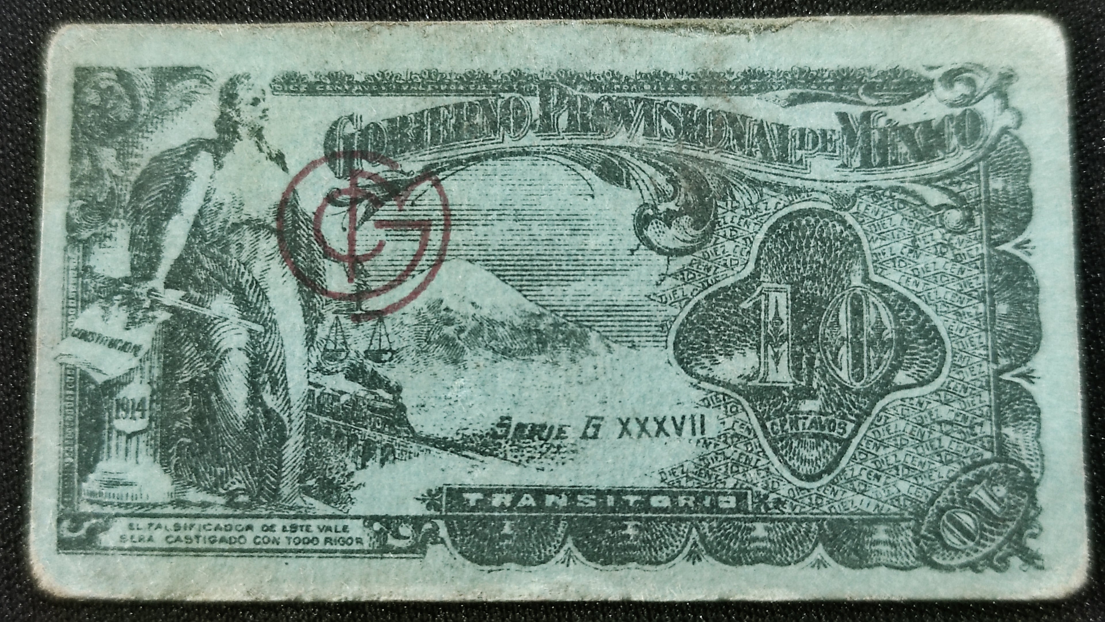 Billete Bilimbique Gobierno Provisional de México 10 Centavos 1914-1915