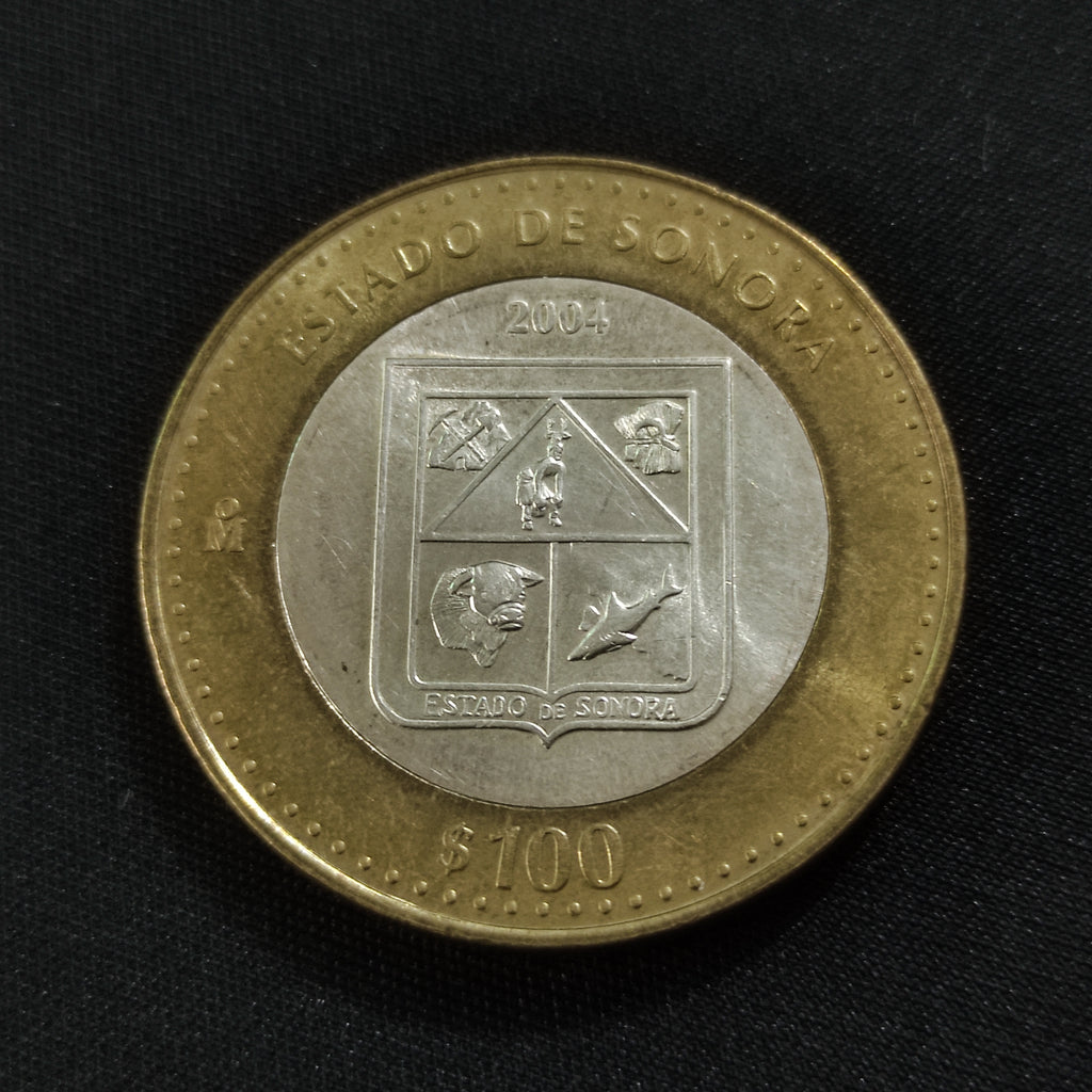 Moneda 100 Pesos Bimetálica Plata Estado de Sonora Año 2004 1a Fase