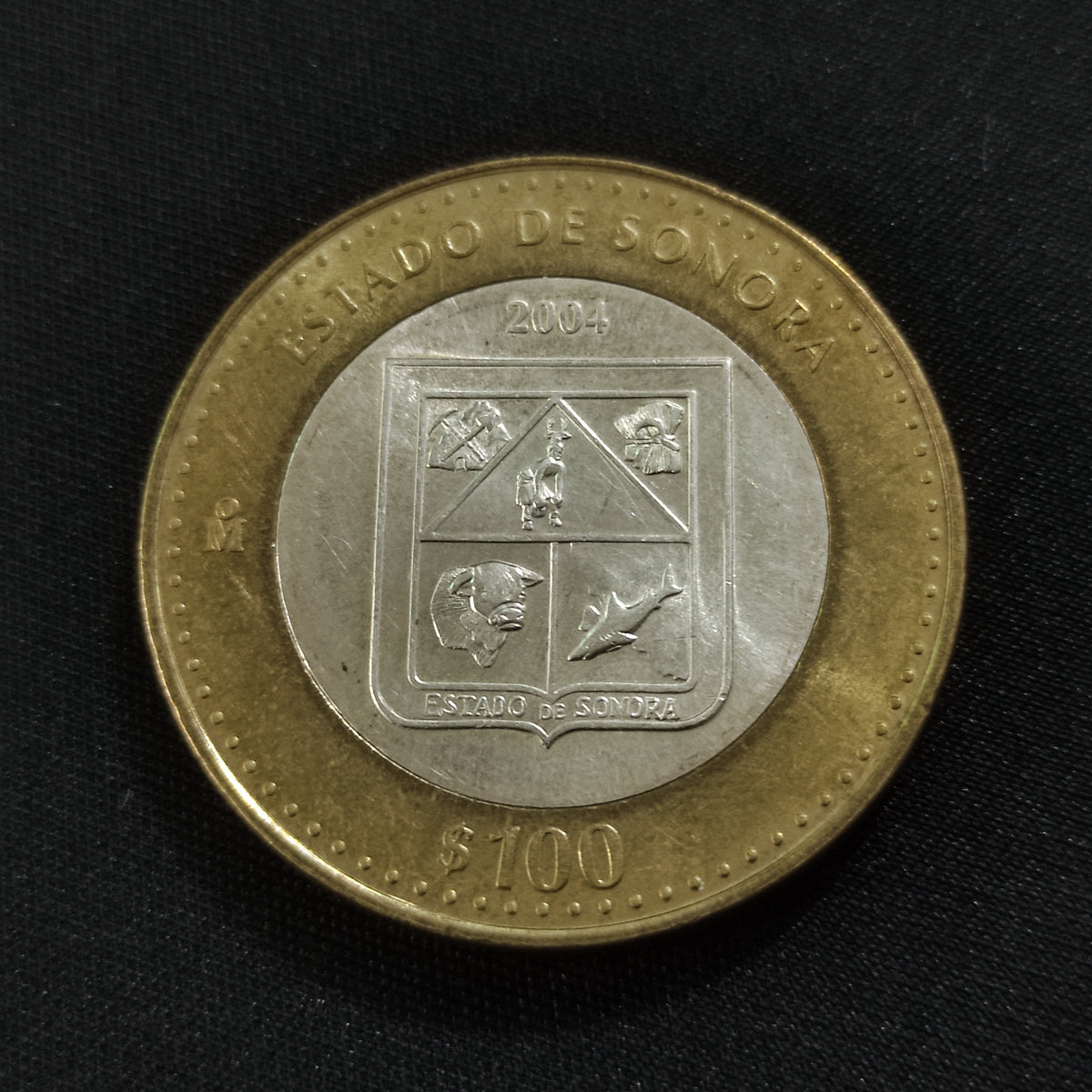 Moneda 100 Pesos Bimetálica Plata Estado de Sonora Año 2004 1a Fase