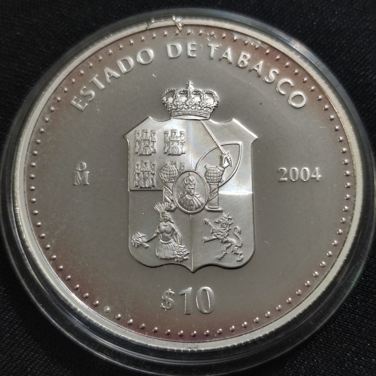 Moneda 10 Pesos Plata Estado de Tabasco Año 2004 1 oz Proof Escaso