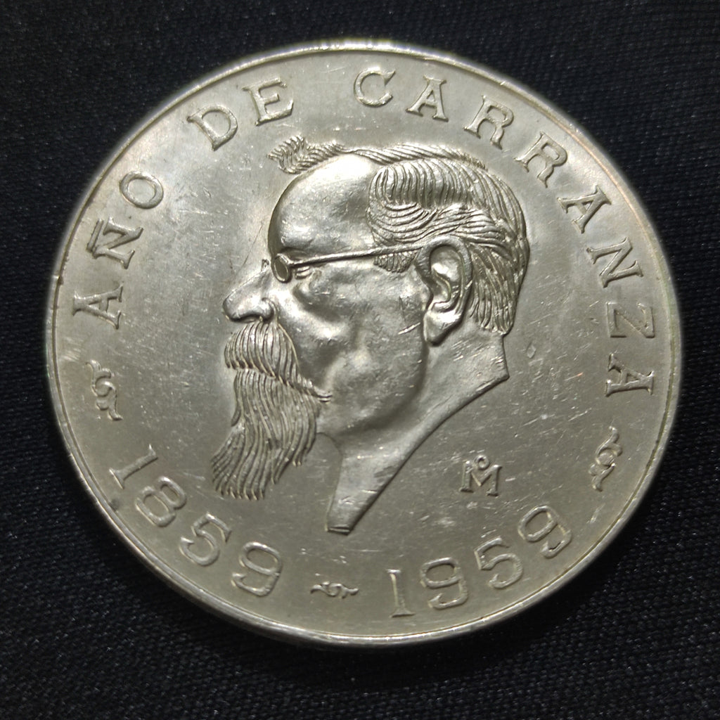 Moneda 5 Pesos Plata Ley .720 Venustiano Carranza Año 1959 México