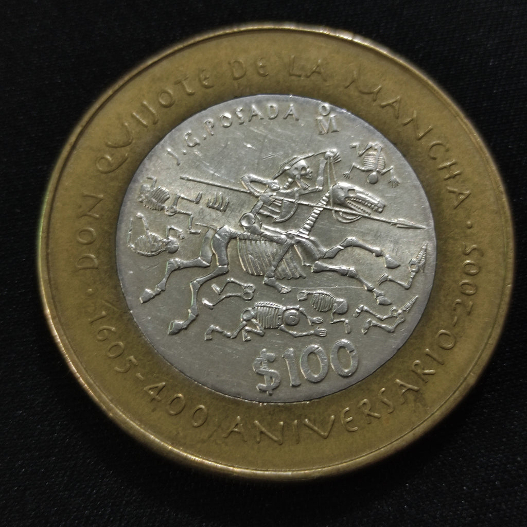 Moneda 100 Pesos Plata Don Quijote de la Mancha Año 2005 México