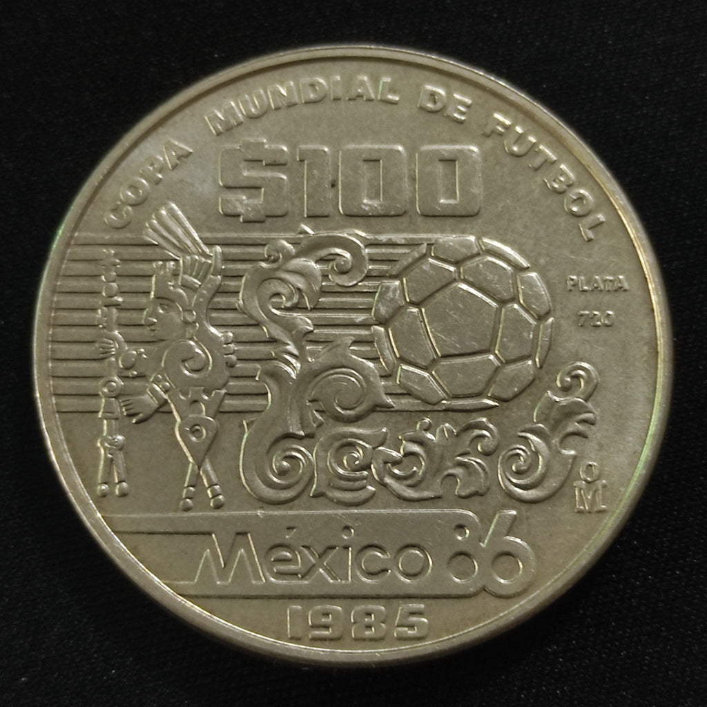 Moneda 100 Pesos Plata Ley .720 Copa Mundial de Fútbol México 86 Año 1985