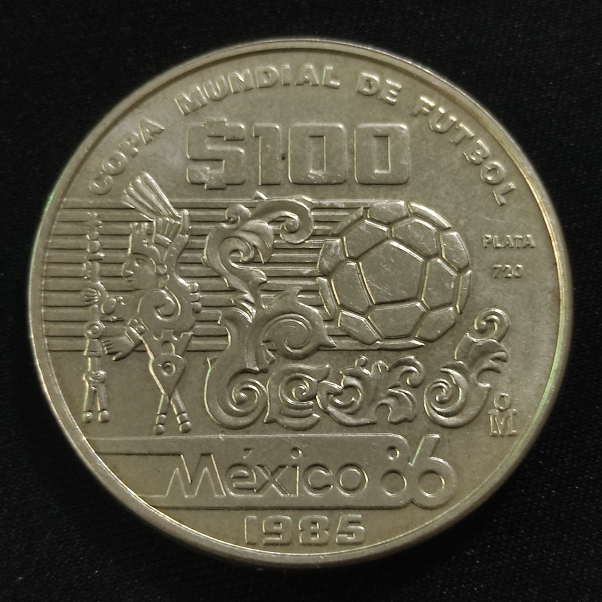 Moneda 100 Pesos Plata Ley .720 Copa Mundial de Fútbol México 86 Año 1985