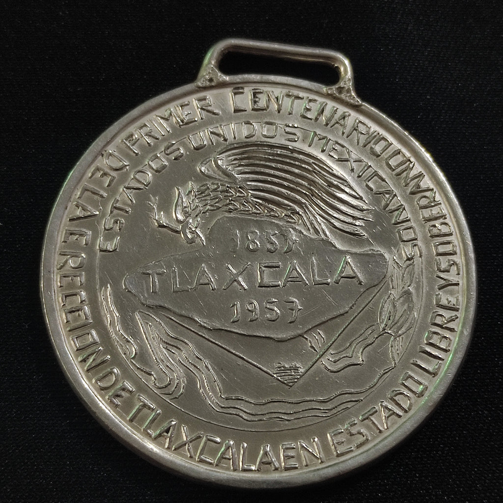 Medalla Plata Primer Centenario Erección Estado de Tlaxcala 1857-1957 Con Asa