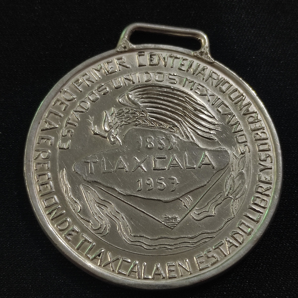 Medalla Plata Primer Centenario Erección Estado de Tlaxcala 1857-1957 Con Asa