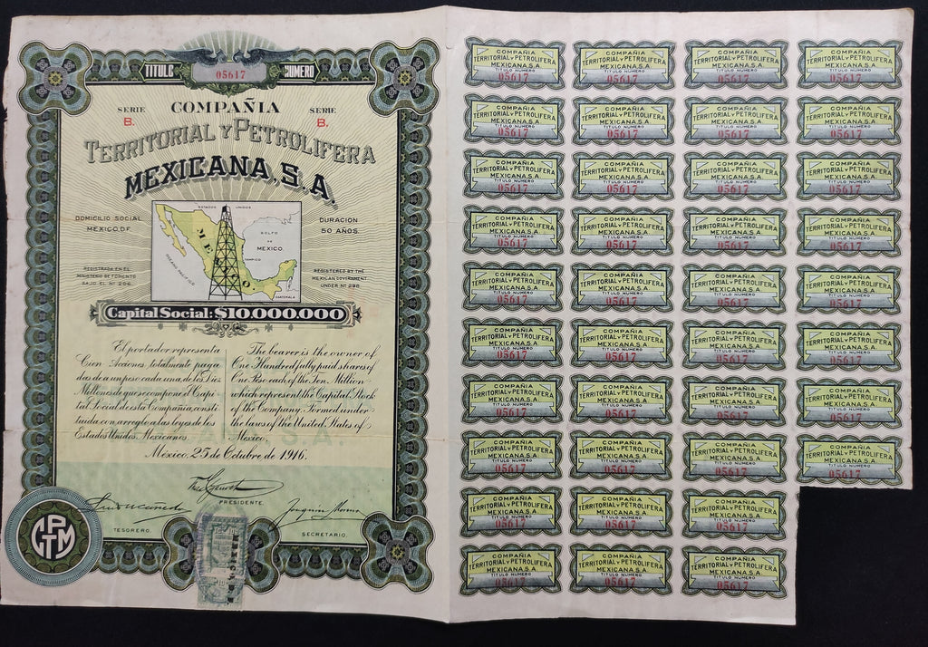 Acción Antigua de la Compañía Territorial y Petrolifera Mexicana, S.A. año 1916