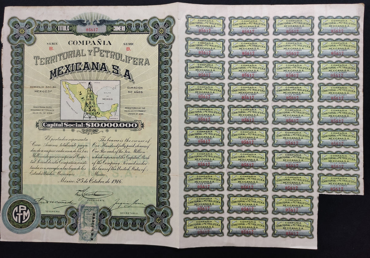 Acción Antigua de la Compañía Territorial y Petrolifera Mexicana, S.A. año 1916