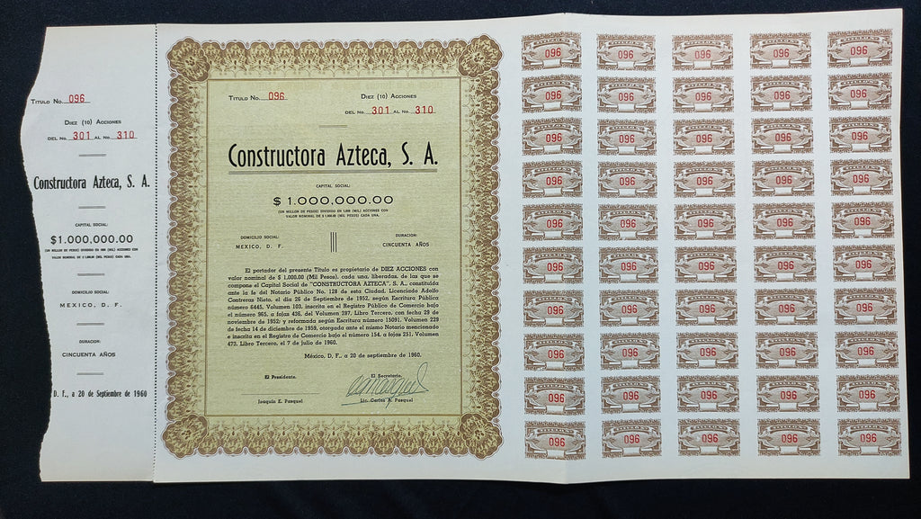 Acción Antigua de Constructora Azteca año 1960
