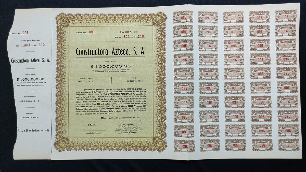 Acción Antigua de Constructora Azteca año 1960