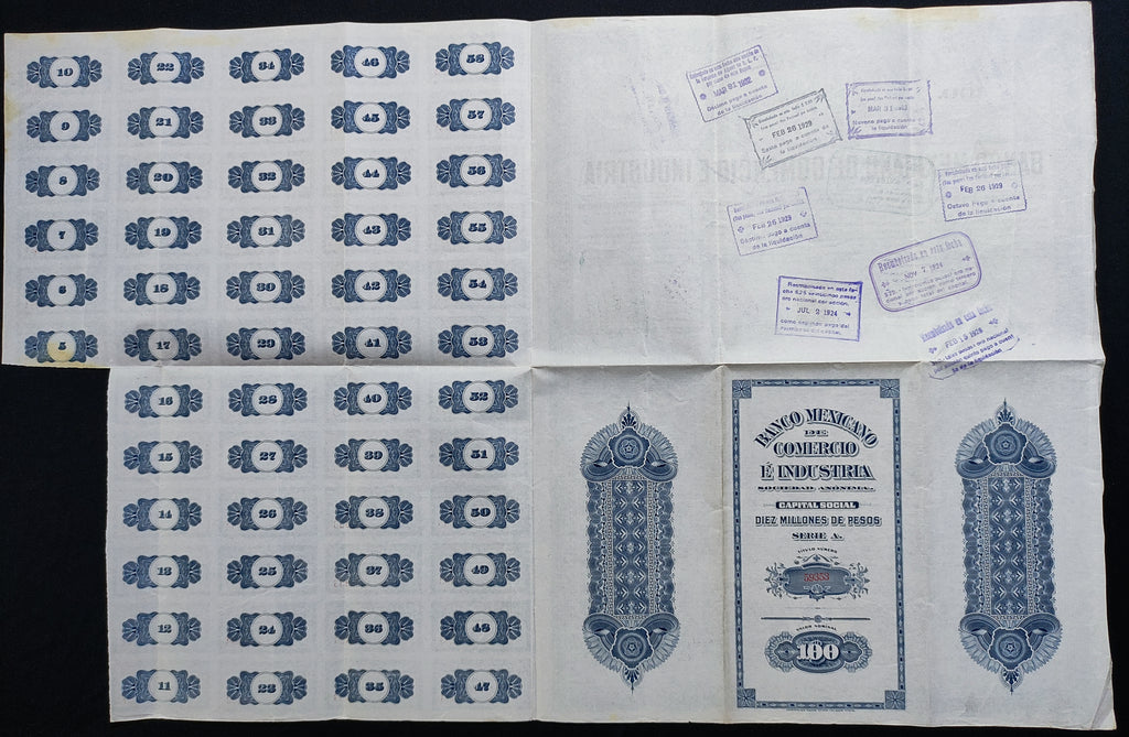 Acción Antigua del Banco Mexicano de Comercio é Industria año 1910