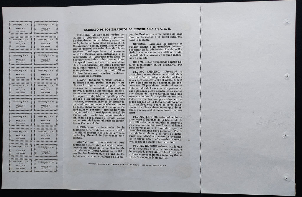 Acción Antigua de Inmobiliaria Z y C, S.A. año 1975