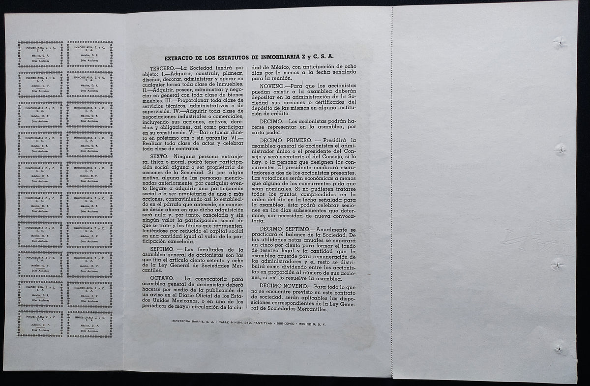 Acción Antigua de Inmobiliaria Z y C, S.A. año 1975