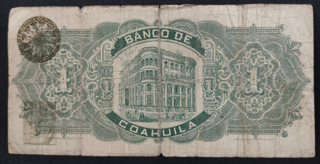 Billete 1 Un Peso El Banco de Coahuila Saltillo 1914