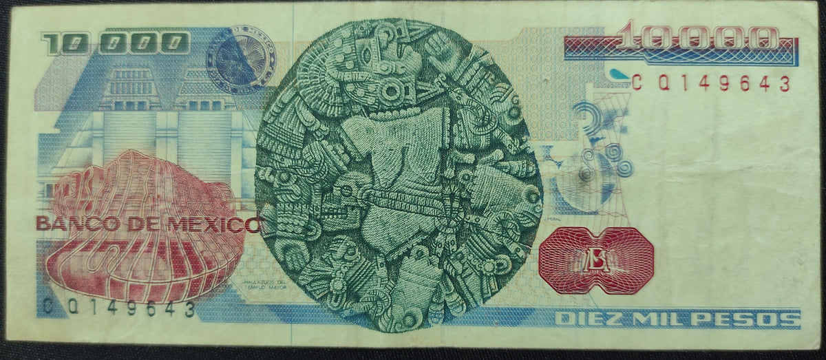 Billete 10000 Diez Mil Pesos Banco de México Lázaro Cárdenas Verde 1985