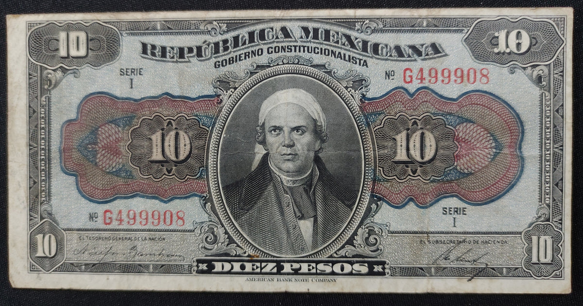 Billete 10 Diez Pesos República Mexicana José María Morelos 1915