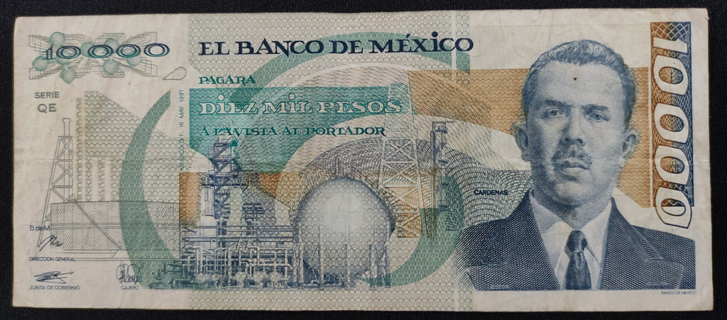 Billete 10000 Diez Mil Pesos Banco de México Lázaro Cárdenas 1991