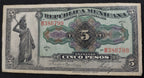 Billete 5 Cinco Pesos República Mexicana Cuauhtémoc 1915