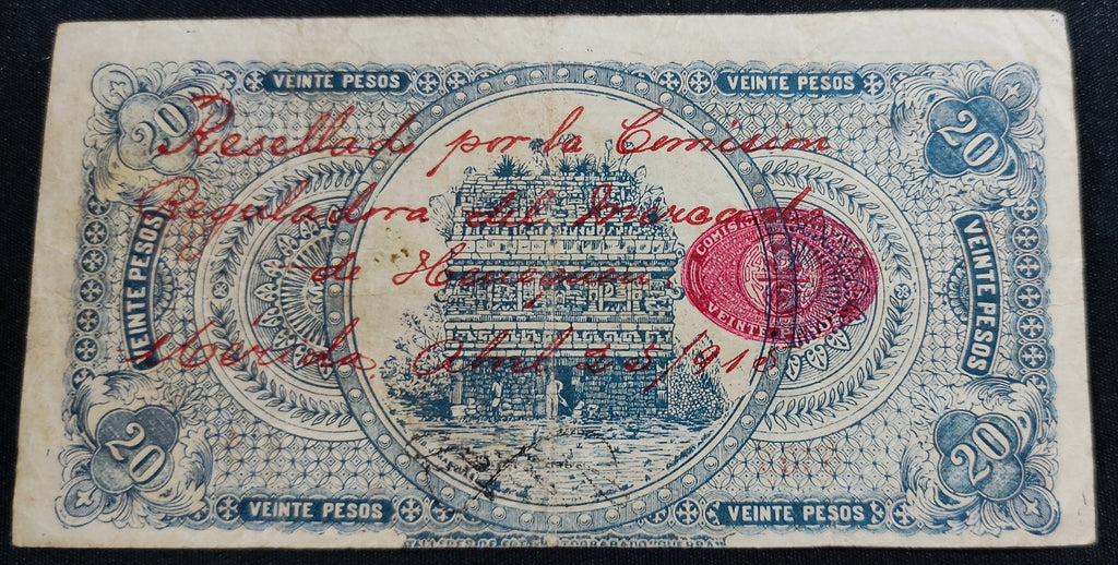 Billete 20 Veinte Pesos Comisión Reguladora del Mercado de Henequén Mérida Yucatán 1914