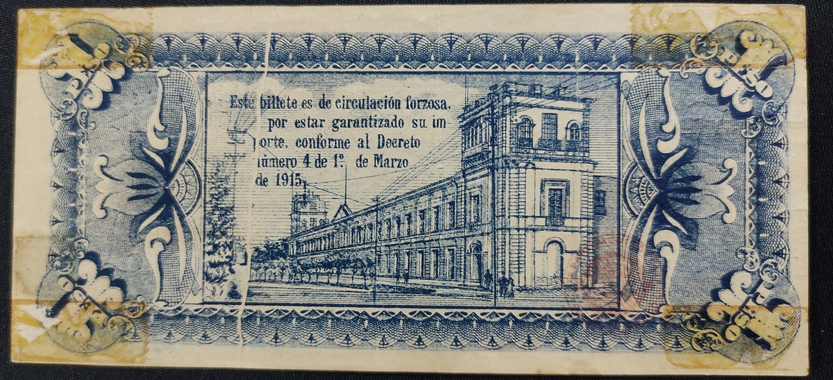 Billete 1 Un Peso Estado Libre y Soberano de México Toluca 1915
