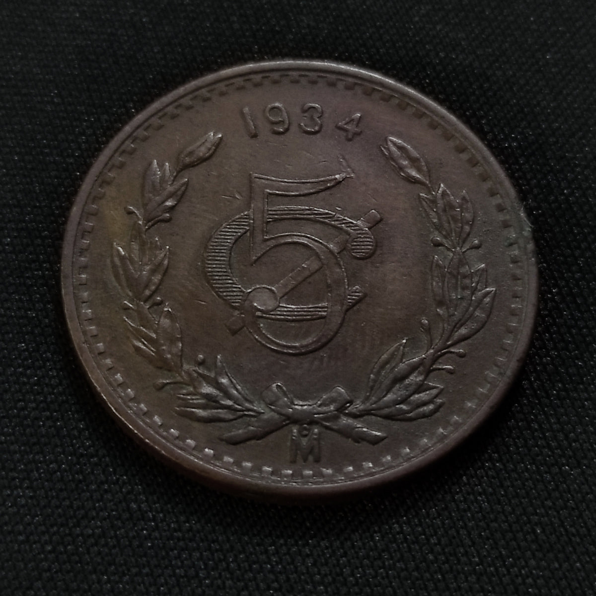 Moneda Antigua 5 Centavos Monograma Mexico 1934