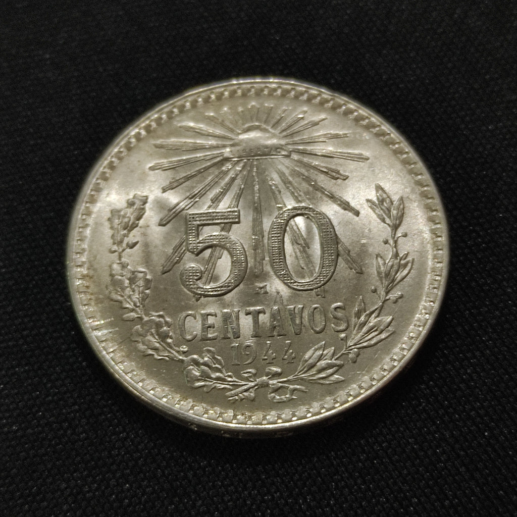 Moneda Plata 50 Centavos Gorro Frigio Mexico 1944 Ley .720