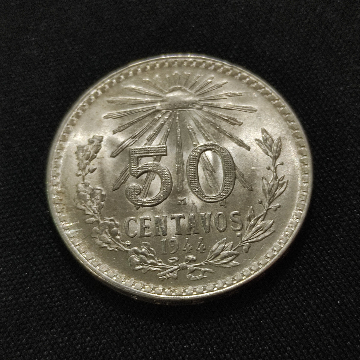 Moneda Plata 50 Centavos Gorro Frigio Mexico 1944 Ley .720