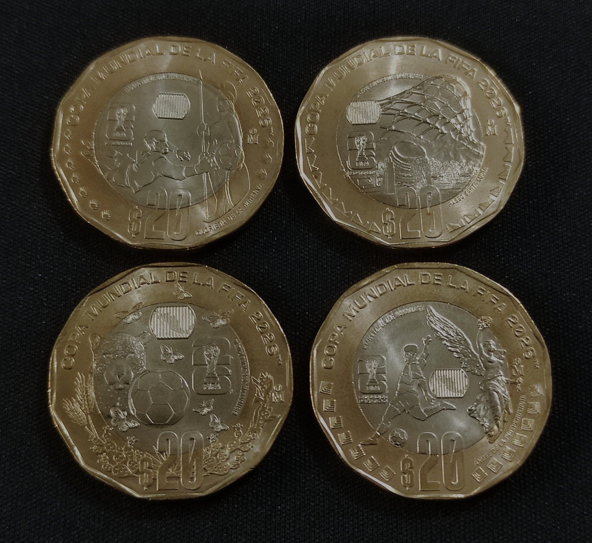 Cuatro Monedas Conmemorativas de $20 Pesos – Copa Mundial de la FIFA 2026