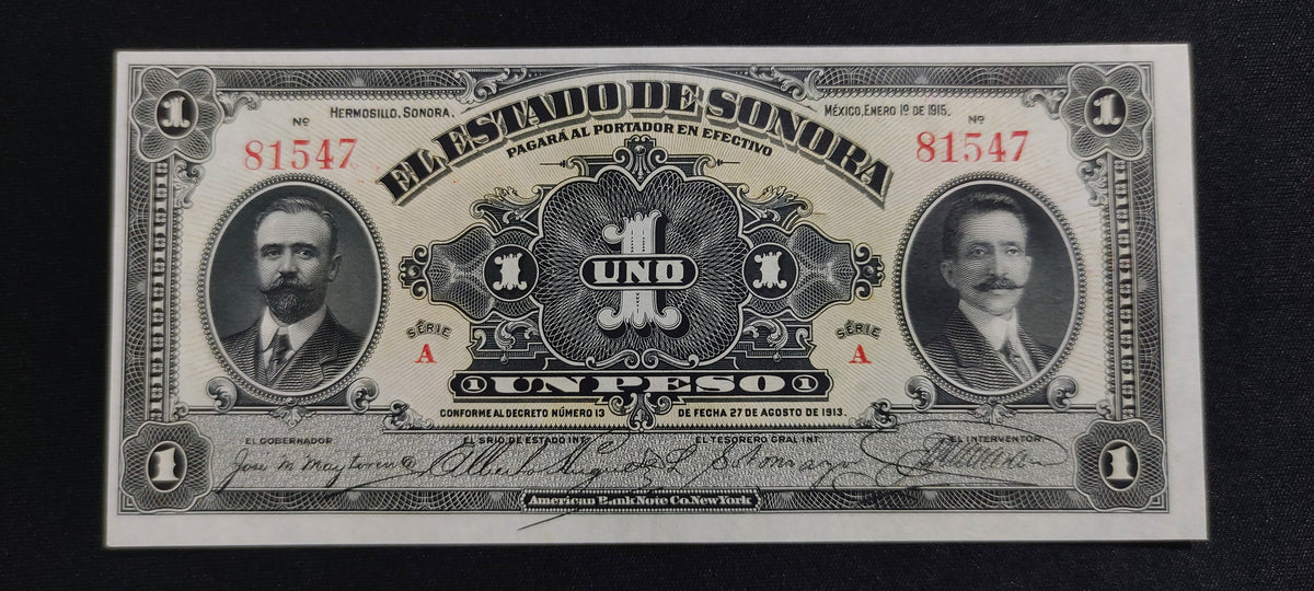 Billete 1 Peso del Estado de Sonora 1915 Sin Circular UNC