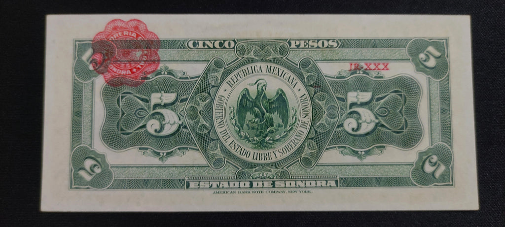 Billete 5 Pesos del Estado de Sonora 1915 Sin Circular UNC