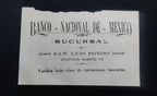 Tarjeta de Publicidad Comercial Banco Nacional de México Sucursal San Luis Potosí (Siglo XIX - Porfiriato)