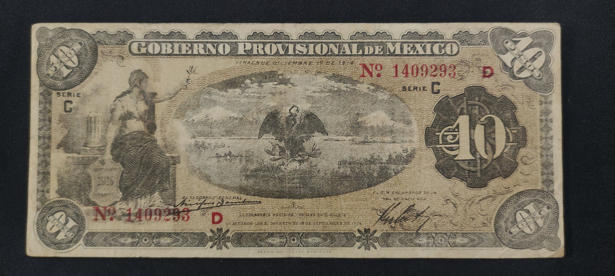 Billete Gobierno Provisional de México 10 Pesos Veracruz 1914