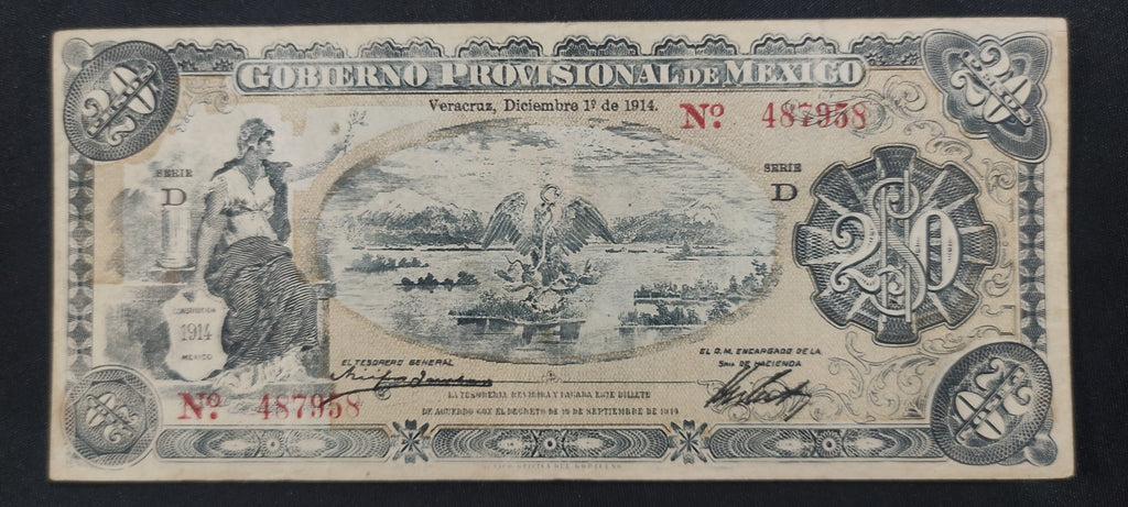 Billete 20 Veinte Pesos Gobierno Provisional de México 1914