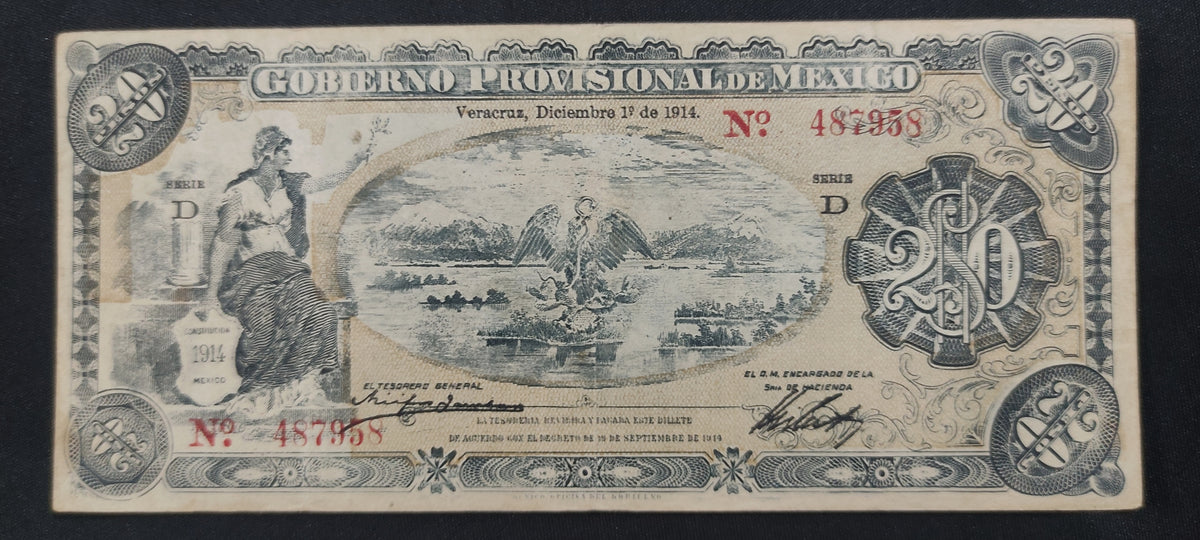 Billete 20 Veinte Pesos Gobierno Provisional de México 1914
