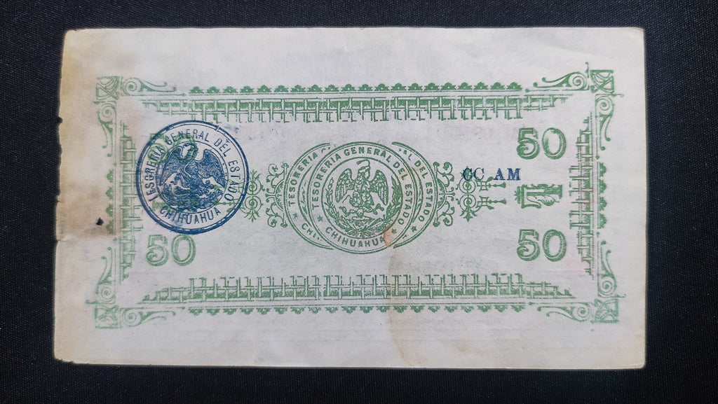 Billete 50 Centavos El Estado de Chihuahua 1914 Azul