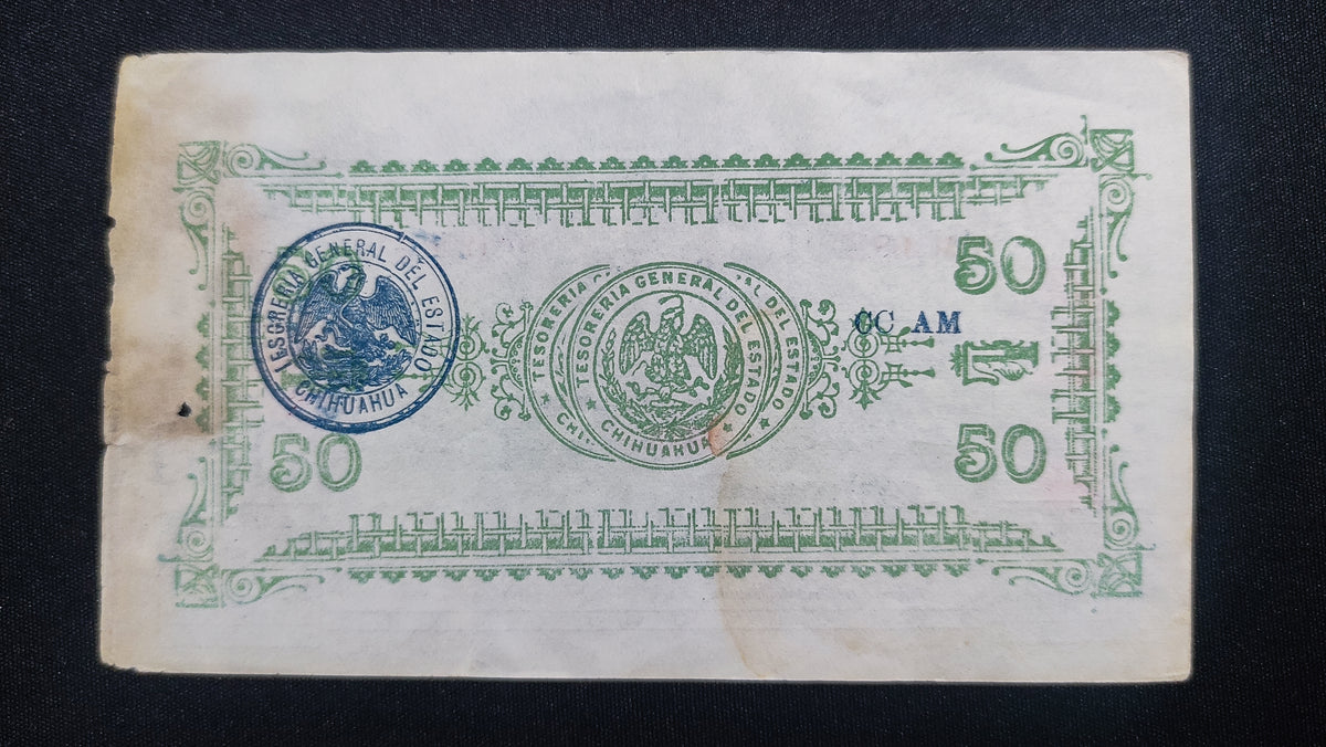 Billete 50 Centavos El Estado de Chihuahua 1914 Azul