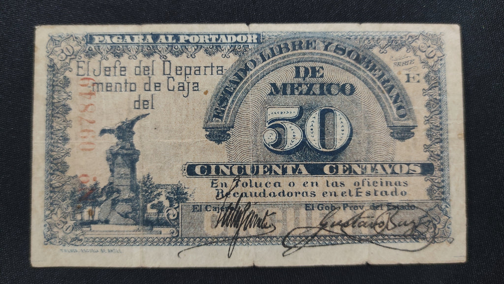 Billete Estado Libre y Soberano de México 50 Centavos Toluca 1915