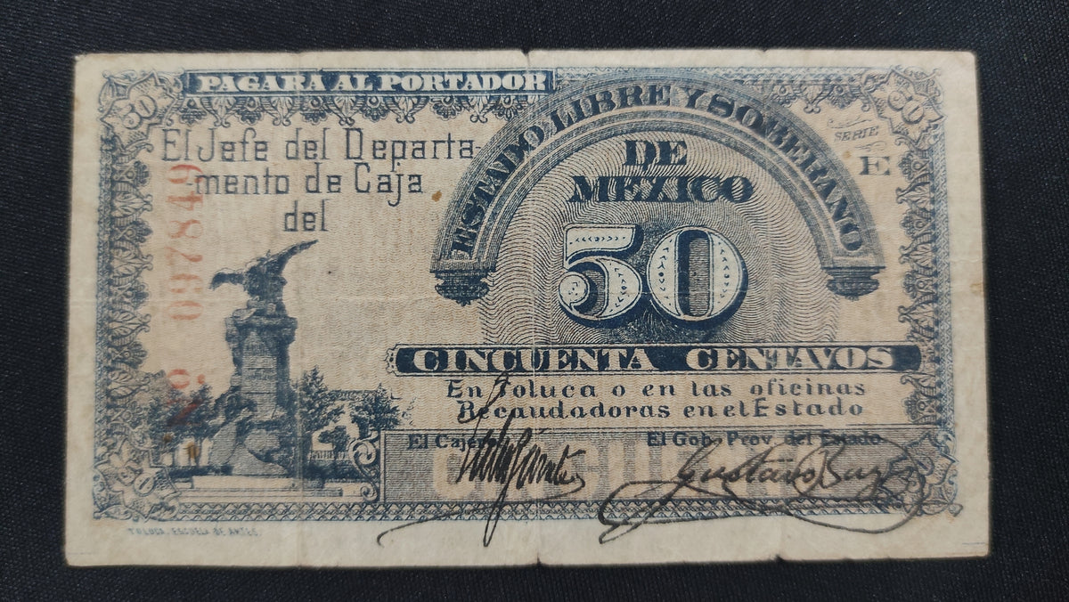 Billete Estado Libre y Soberano de México 50 Centavos Toluca 1915