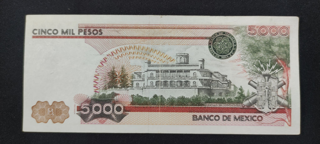 Billete 5,000 Pesos Niños Héroes Banco de México (1988) Naranja AU-VF