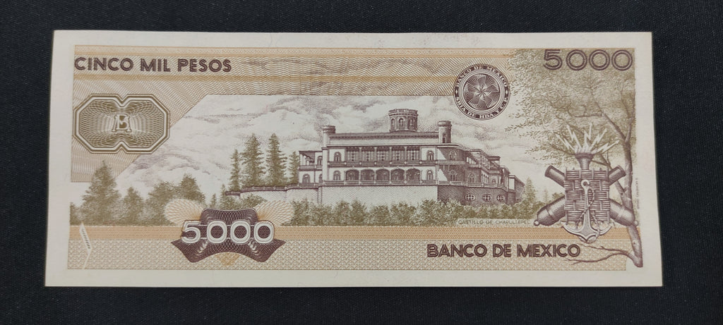 Billete 5,000 Pesos Niños Héroes Banco de México Marrón 1981 Sin Circular UNC