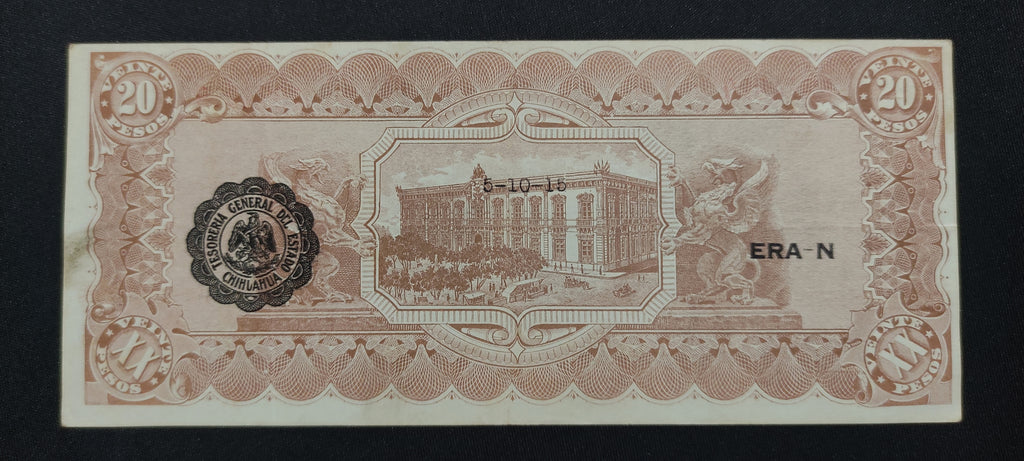 Billete El Estado de Chihuahua 20 Pesos Chihuahua 1915