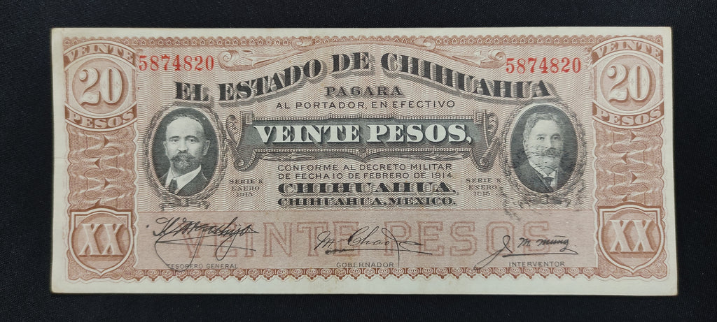 Billete El Estado de Chihuahua 20 Pesos Chihuahua 1915