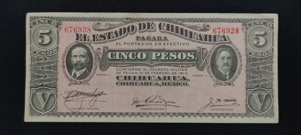 Billete 5 Pesos El Estado de Chihuahua 1914
