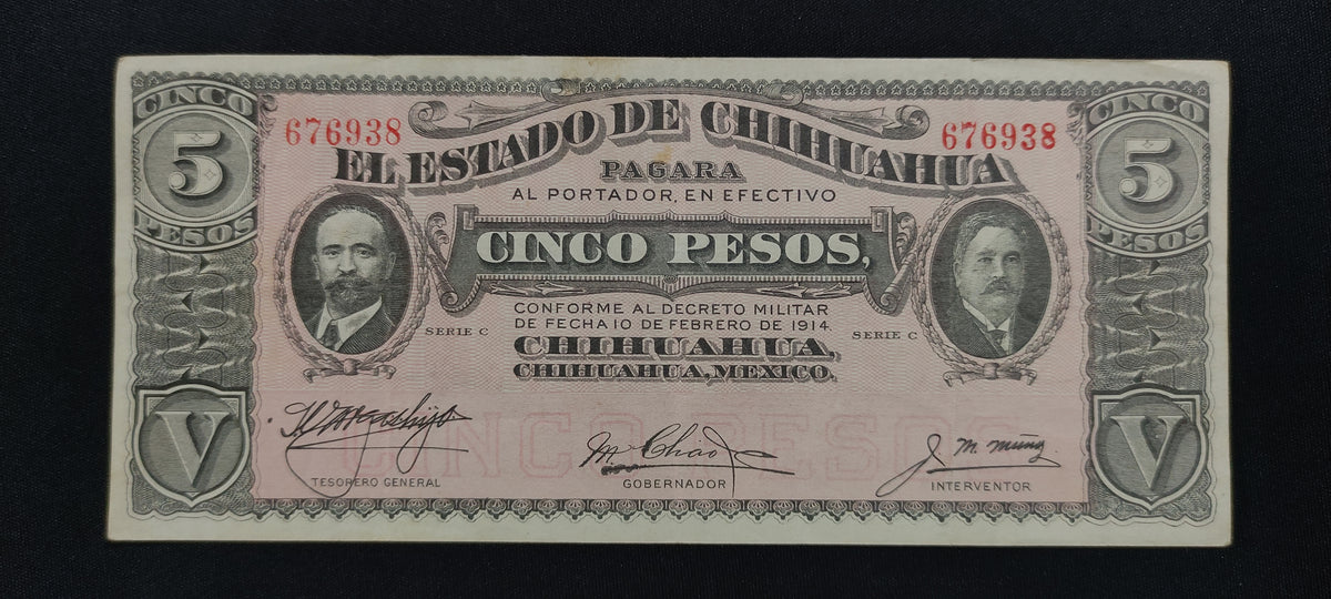 Billete 5 Pesos El Estado de Chihuahua 1914