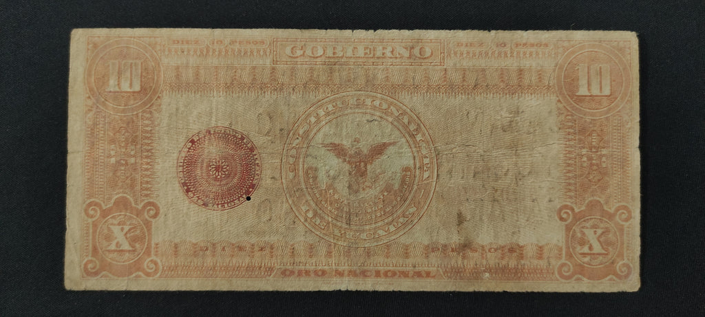 Billete La Tesorería General del Estado Yucatán 10 Pesos Mérida 1914