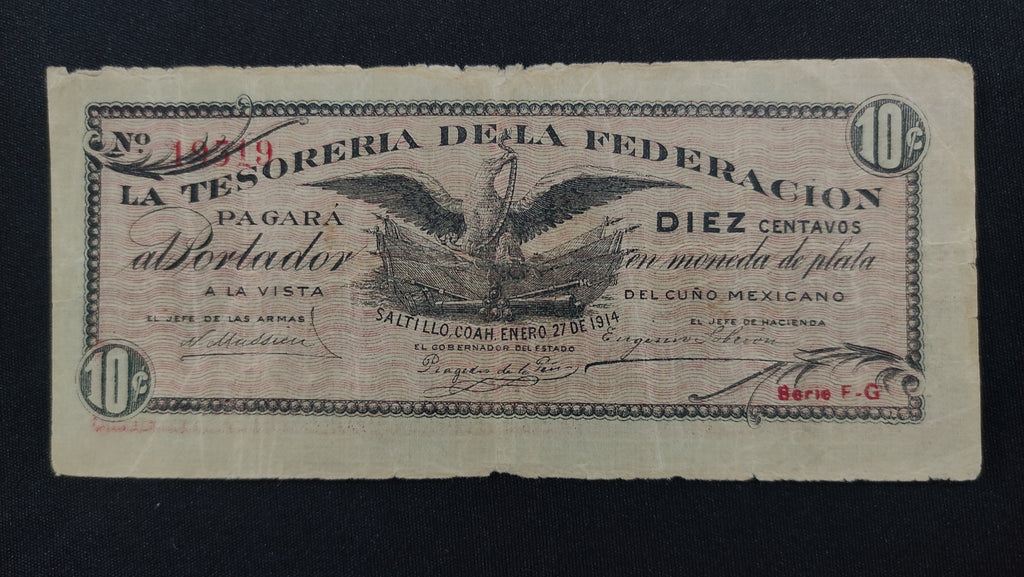 Billete 10 Centavos Tesoreria de la Federacion Saltillo Coahuila 1914